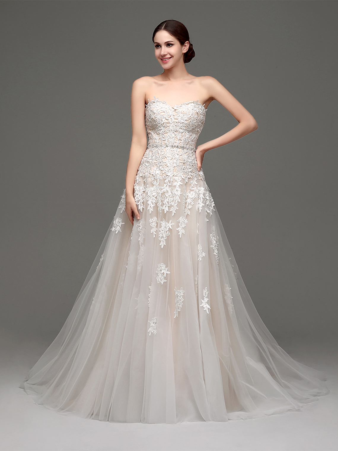 A-Line/Princess Sexy Wedding Dresses Tulle Lace Appliques with Beading