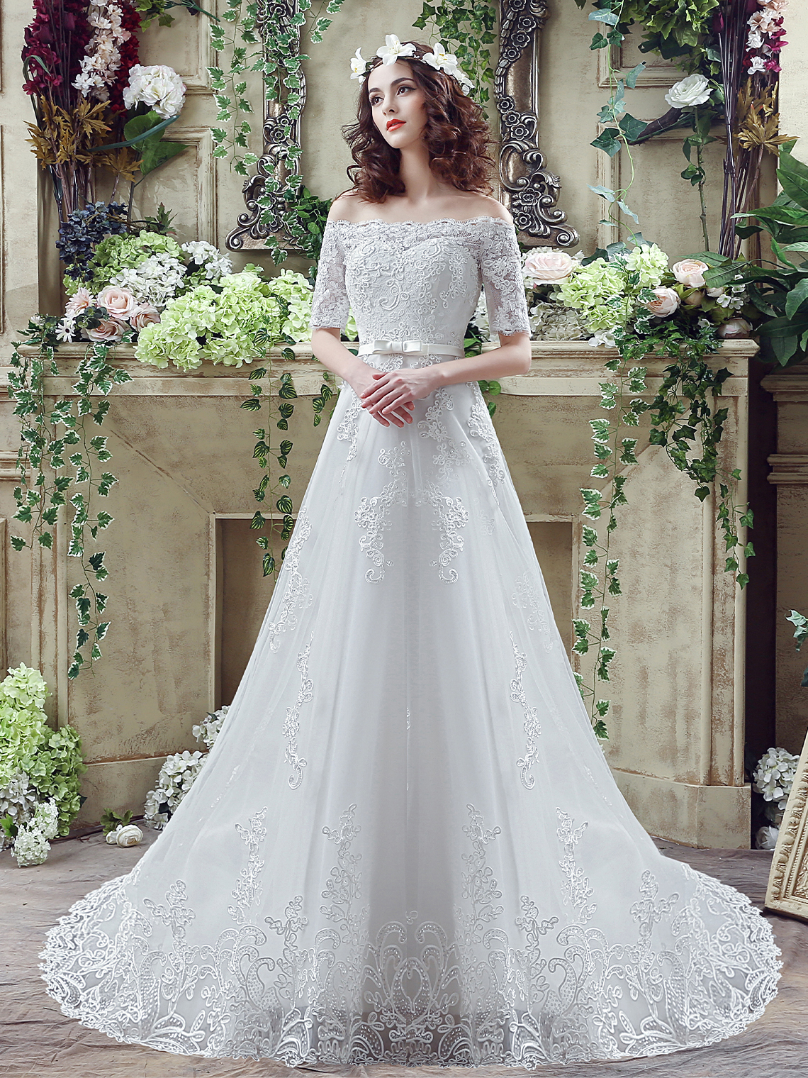 A-Line/Princess Elegant Formal Wedding Dresses Lace Sequin with Appliq