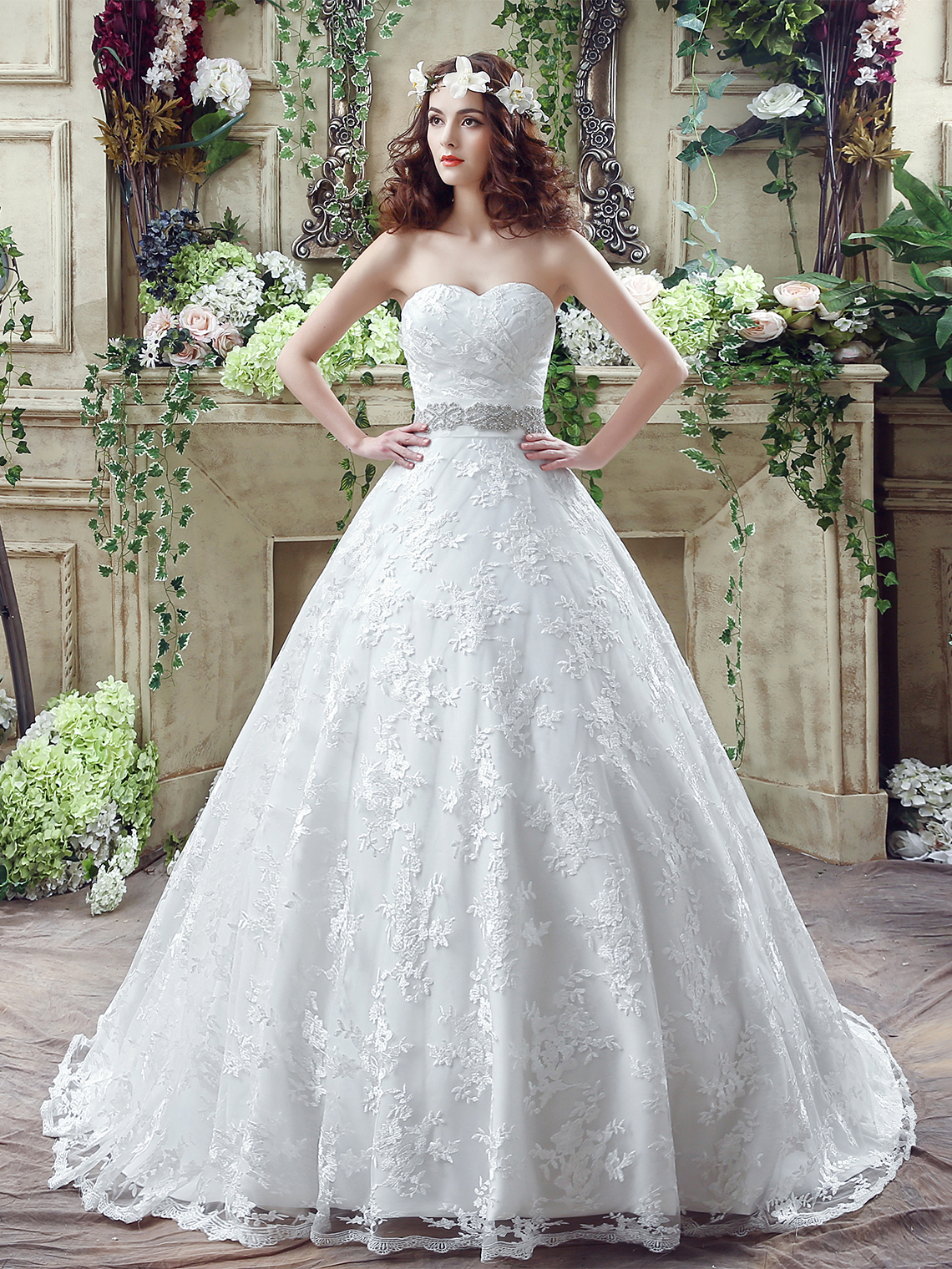 Ball Gown Engagement Elegant Wedding Dress Lace Sequin with Appliques