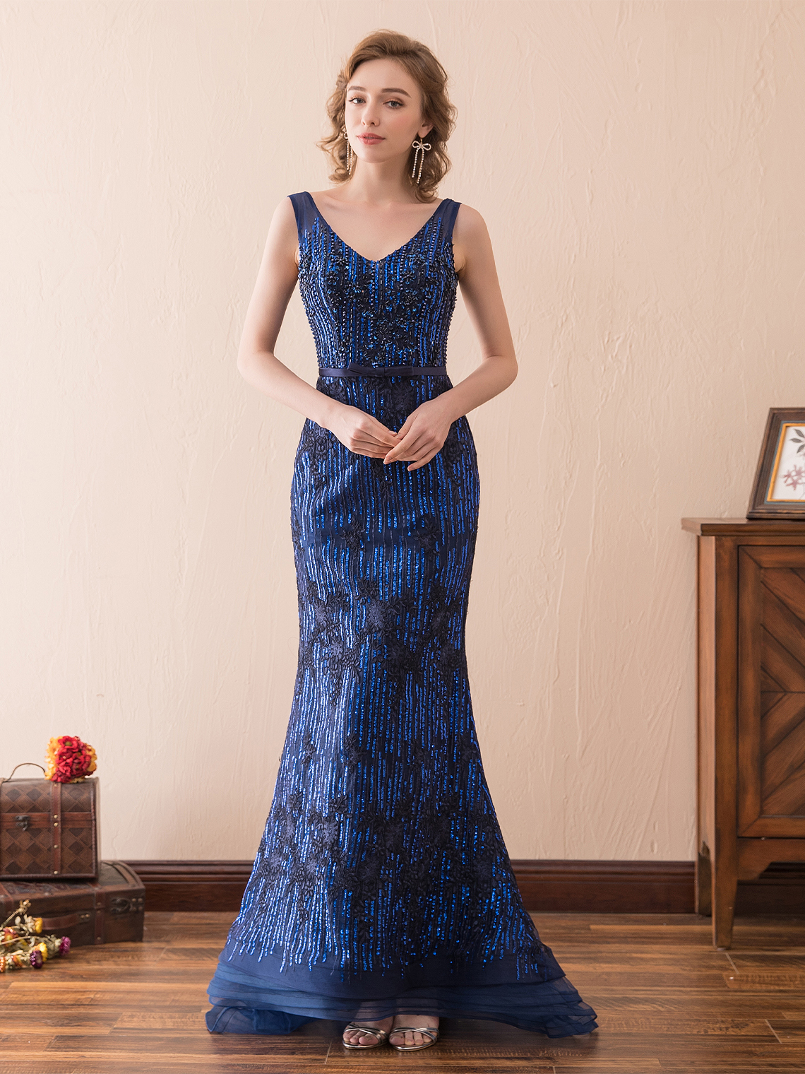 Mermaid/Trumpet Formal Elegant Evening Dress Sequin with Appliques