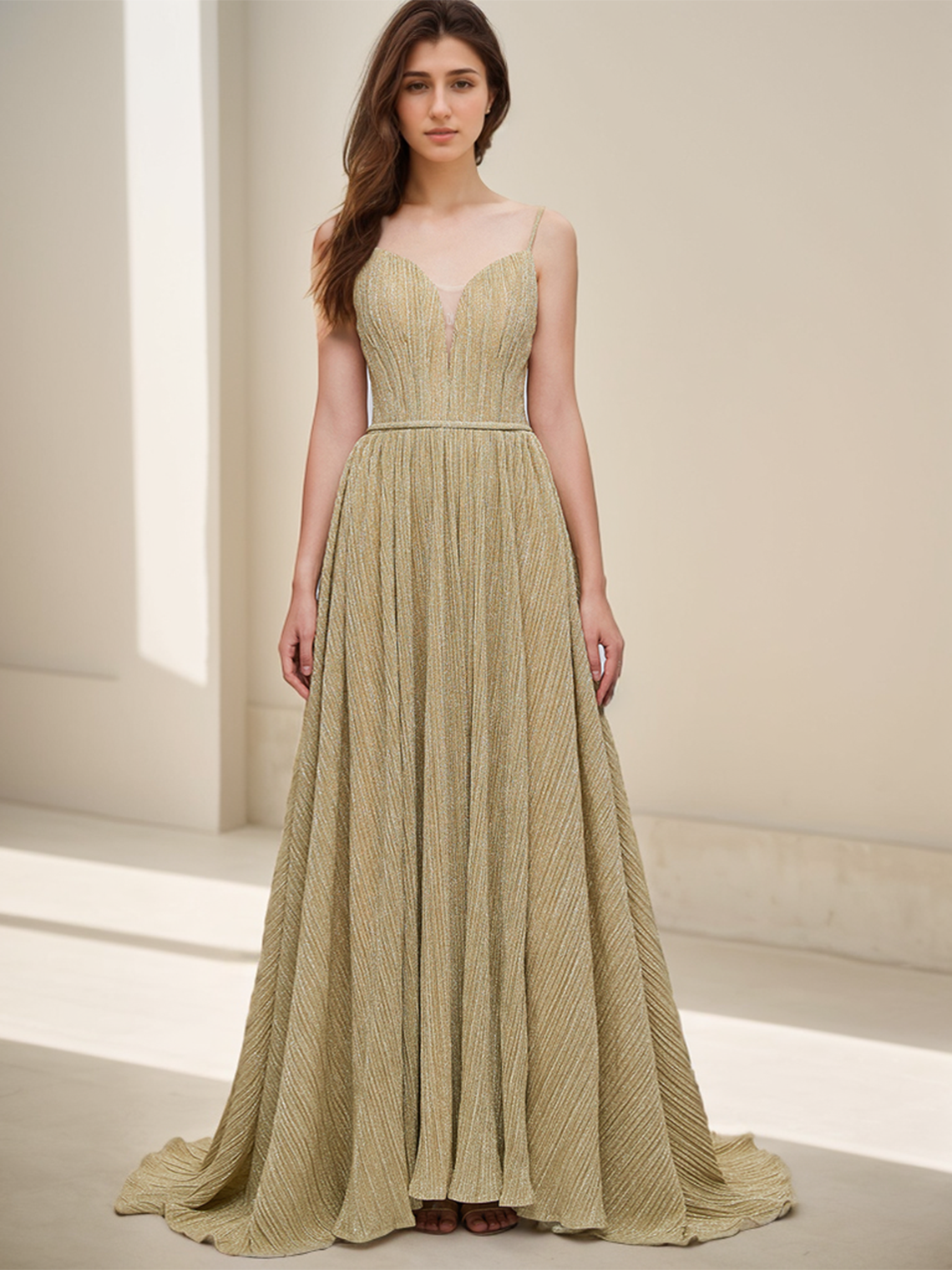 A-Line Evening Gown Beautiful Back Prom Formal Dress Pleats