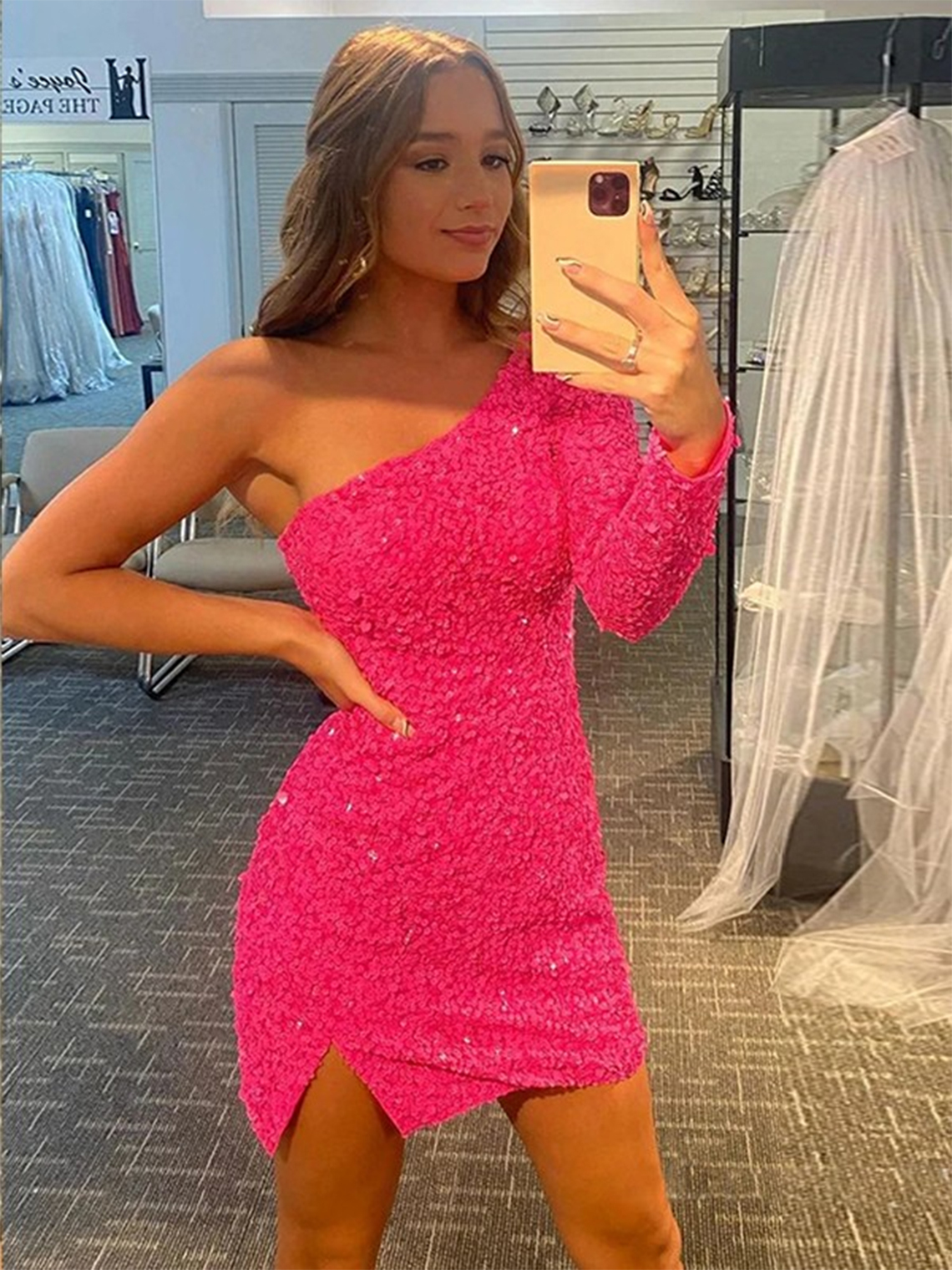 Sheath/Column One-Shoulder Long Sleeves Party Short/Mini Dresses