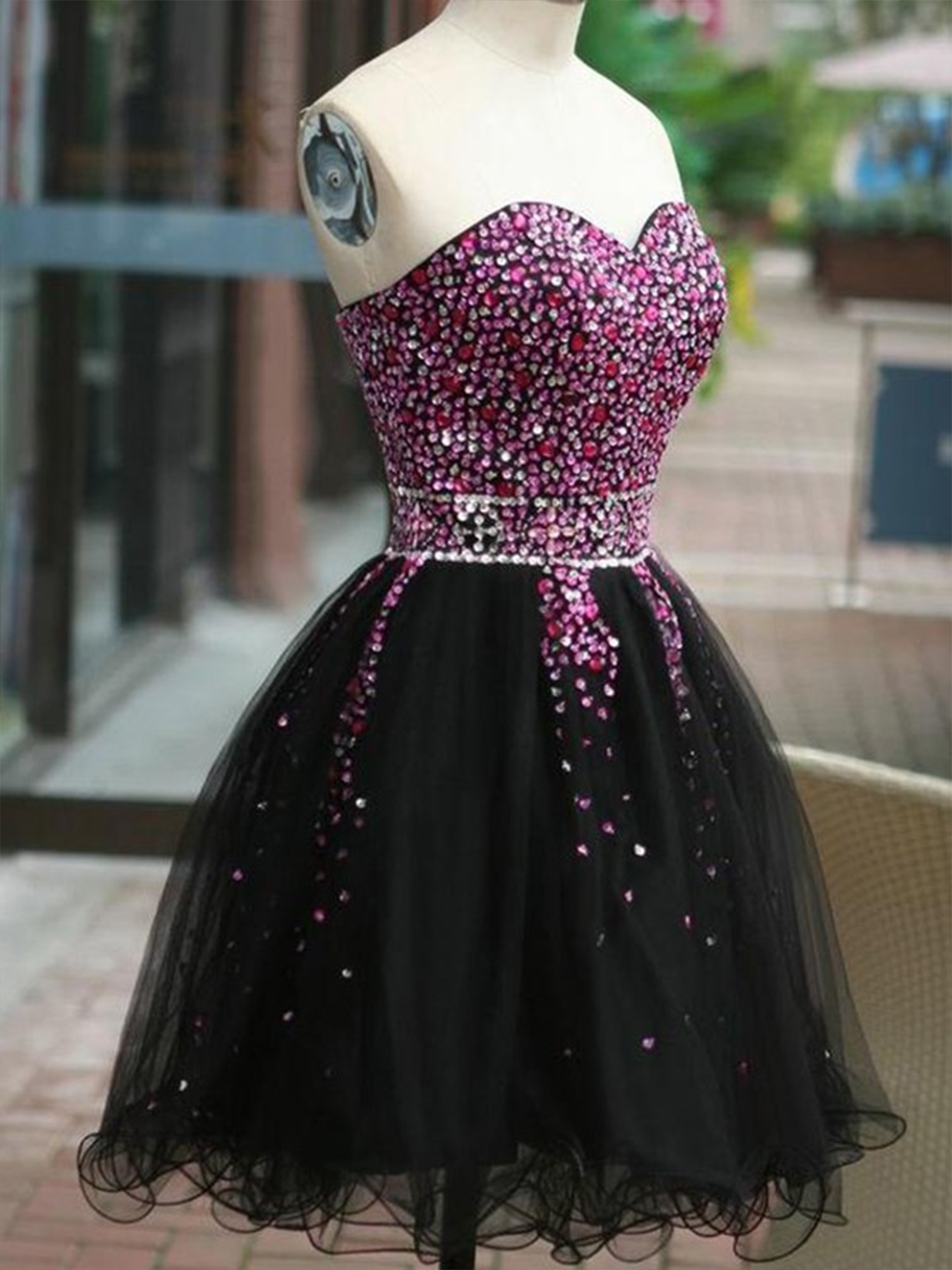 A-Line/Princess Sleeveless Sweetheart Tulle Beading Short/Mini Dresses