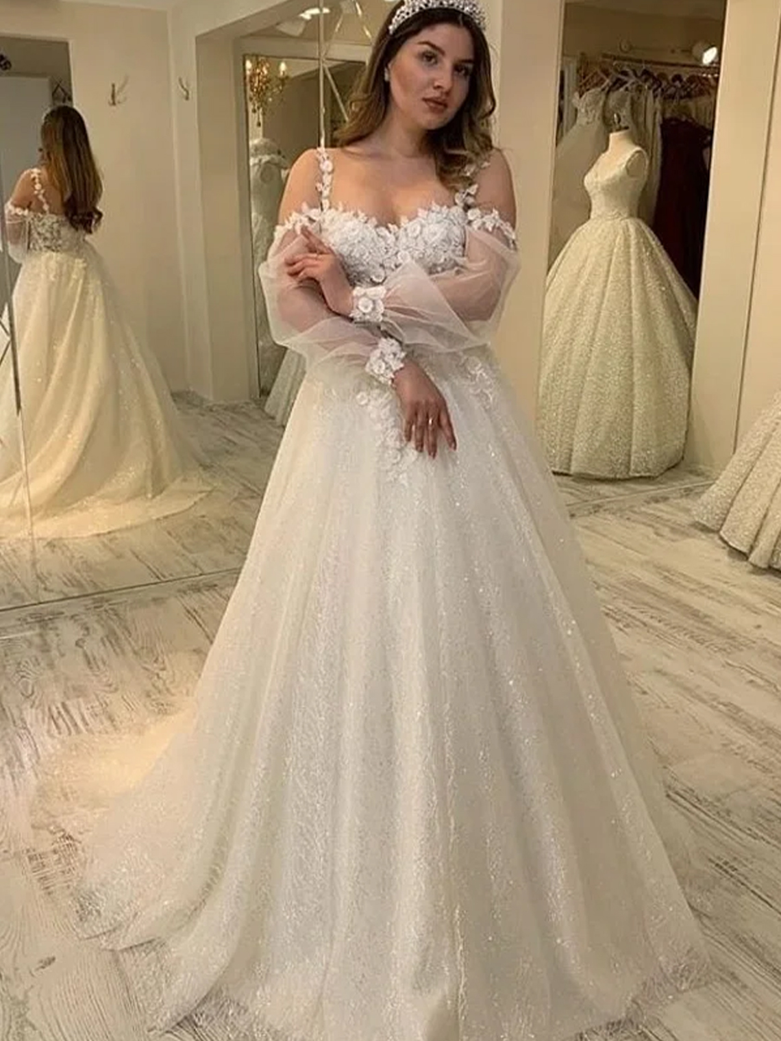 A-line Sweetheart Spaghetti-Straps Long Wedding Dress With Sleeves