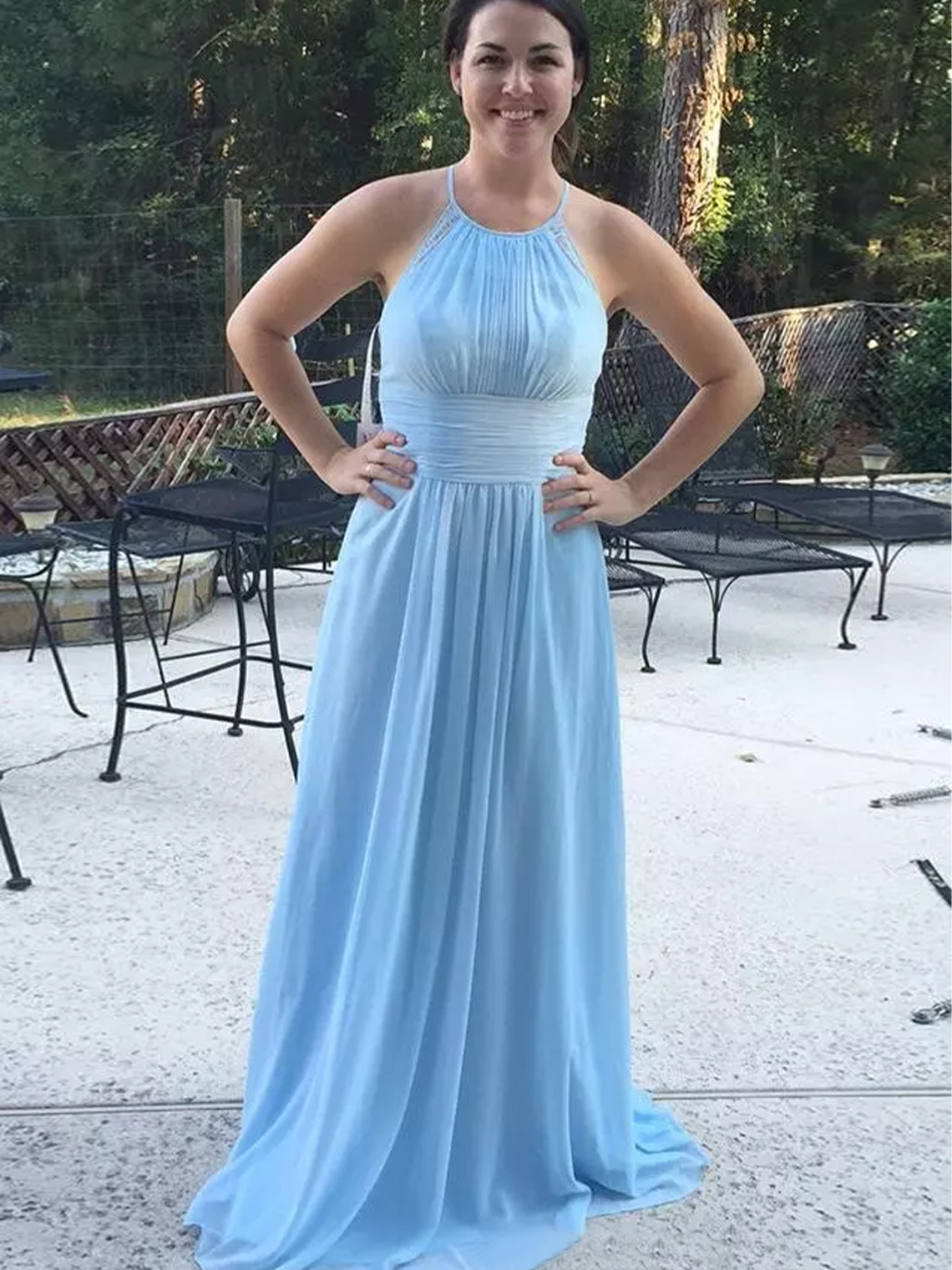 A-line/Princess Scoop Neck Chiffon Bridesmaid Dress With Pleated