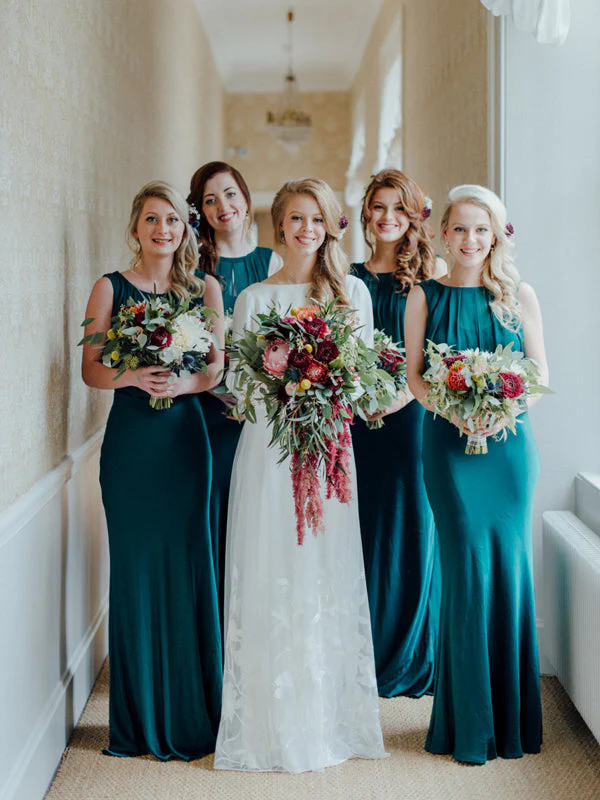 Mermaid Bateau Neck Sleeveless Floor-Length Long Bridesmaid Dresses