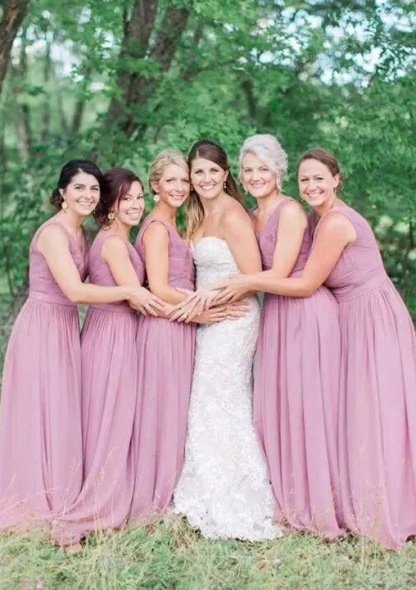 Dress A-line V Neck Sleeveless Floor-Length Chiffon Bridesmaid Dress
