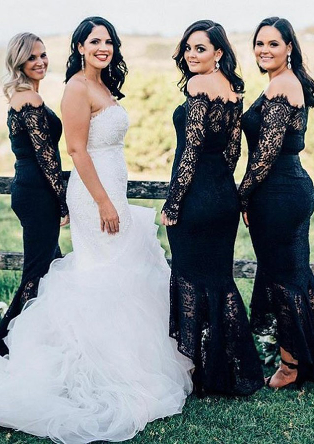 Trumpet/Mermaid Off-the-Shoulder Asymmetrical Lace Bridesmaid Dress