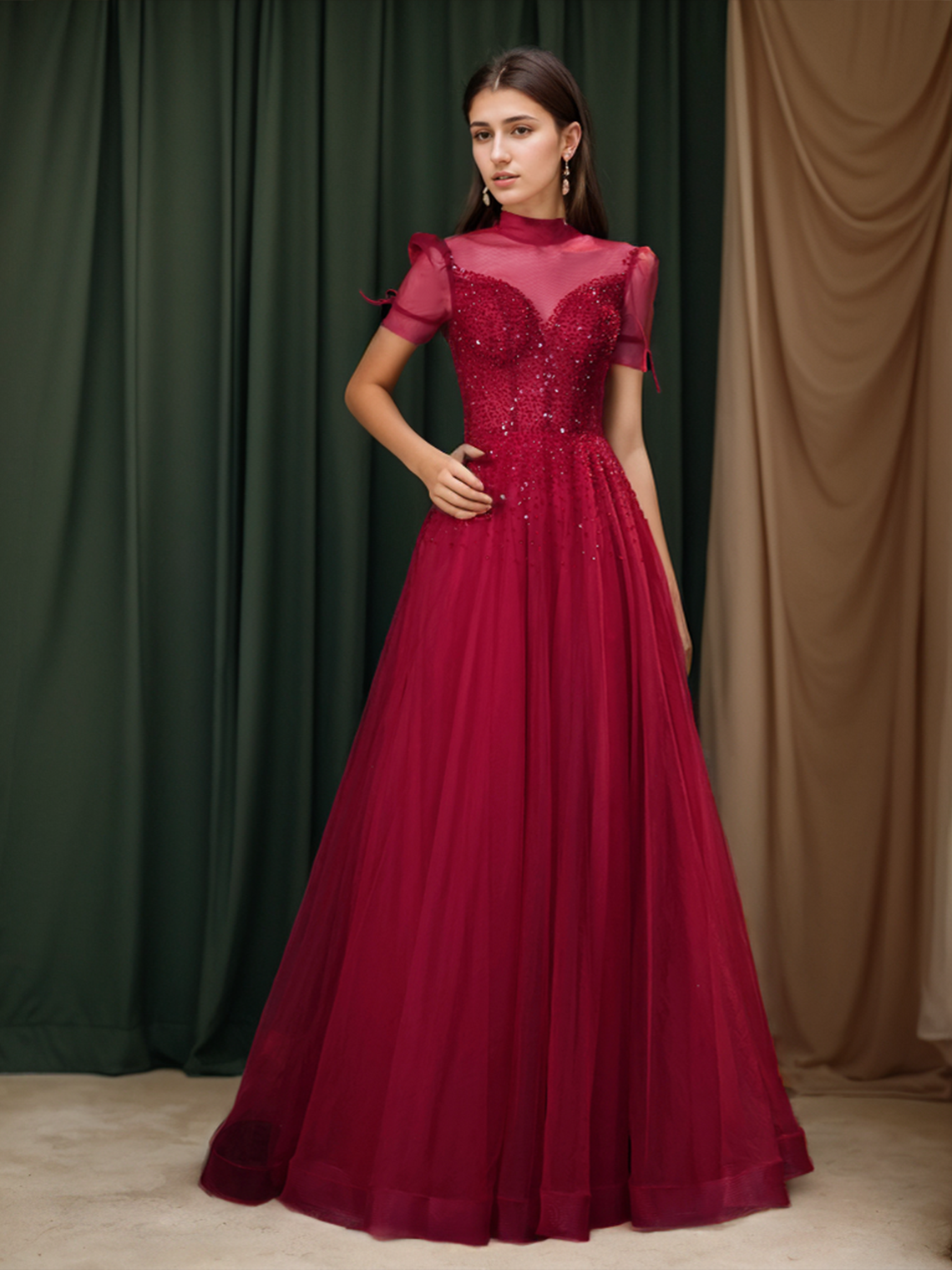 A-Line/Princess Evening Dresses Luxury Sparkle Light Burgundy Prom Gown