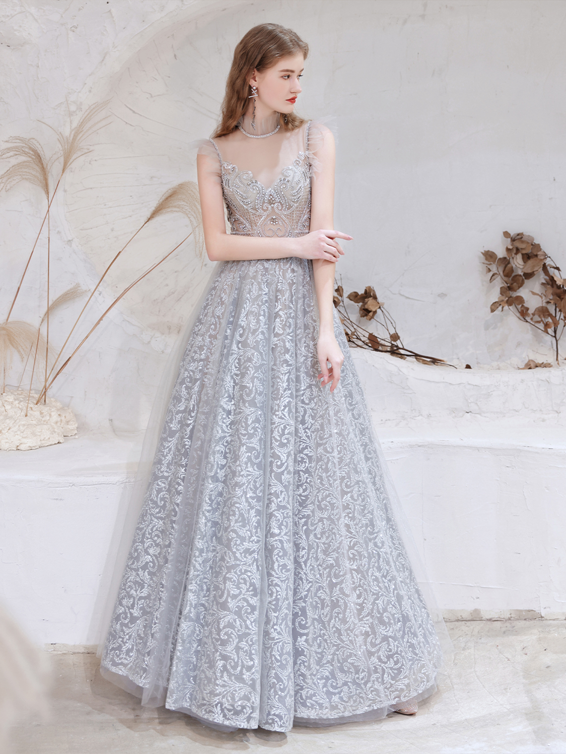 A-Line/Princess Prom Dresses Formal Evening Dress Tulle Sequin Beading