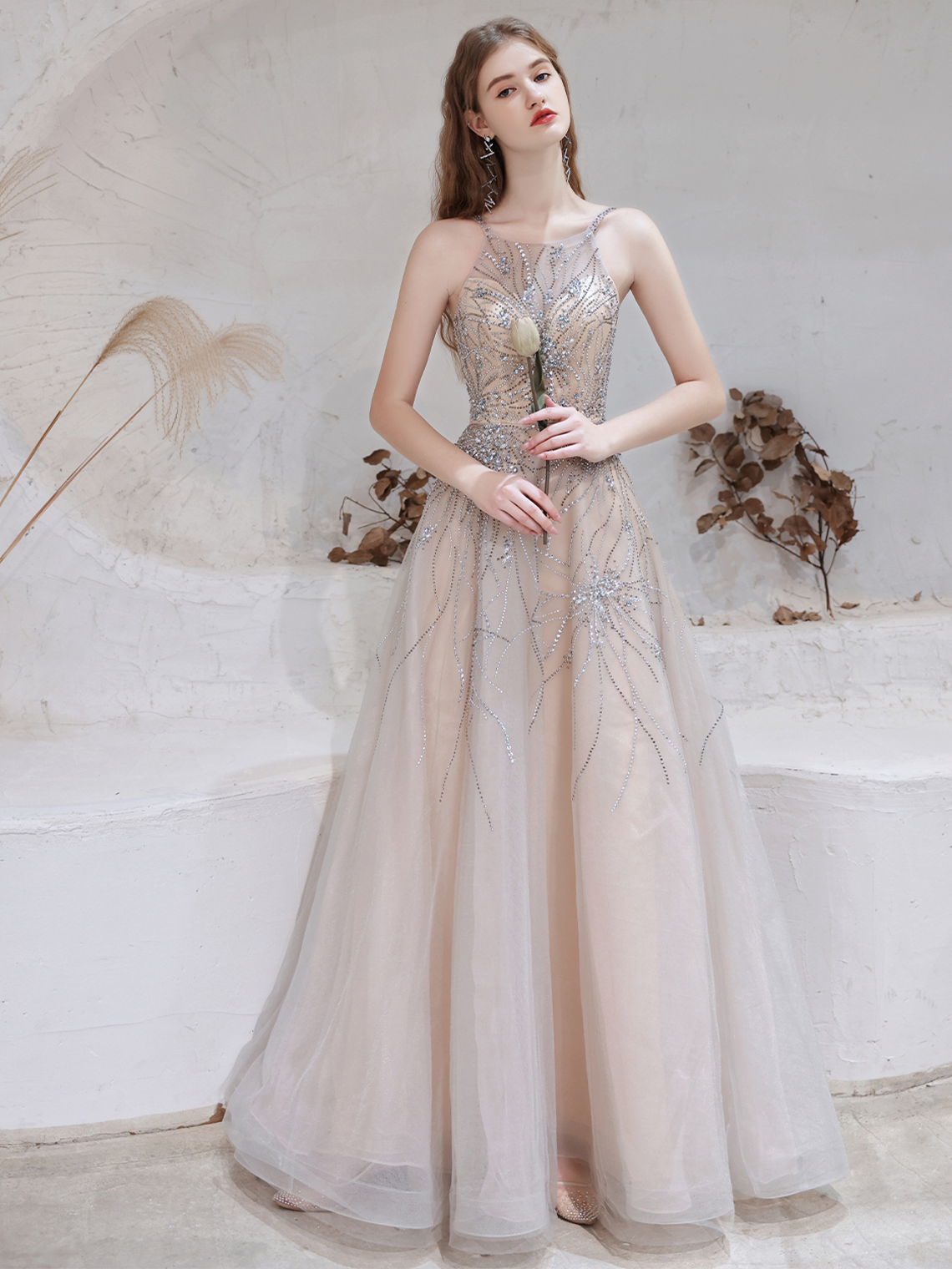 A-Line/Princess Prom Dresses Sparkle Formal Elegant Evening Dress 