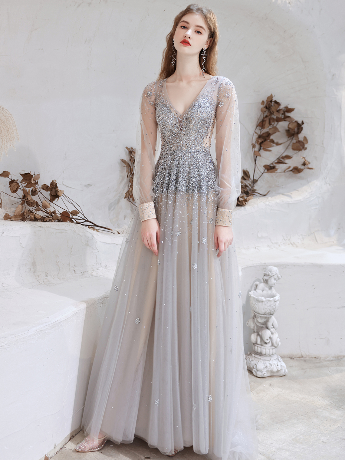 A-Line/Princess Elegant Evening Gown Sweep/Brush Train Prom Dress