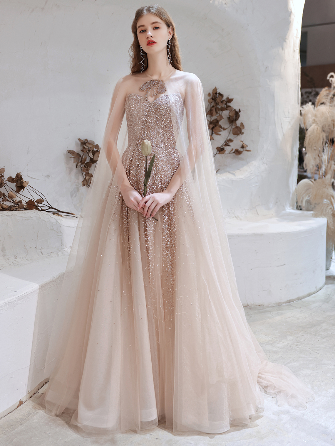 A-Line/Princess Luxury Evening Dresses Prom Gown Sweep / Brush Train