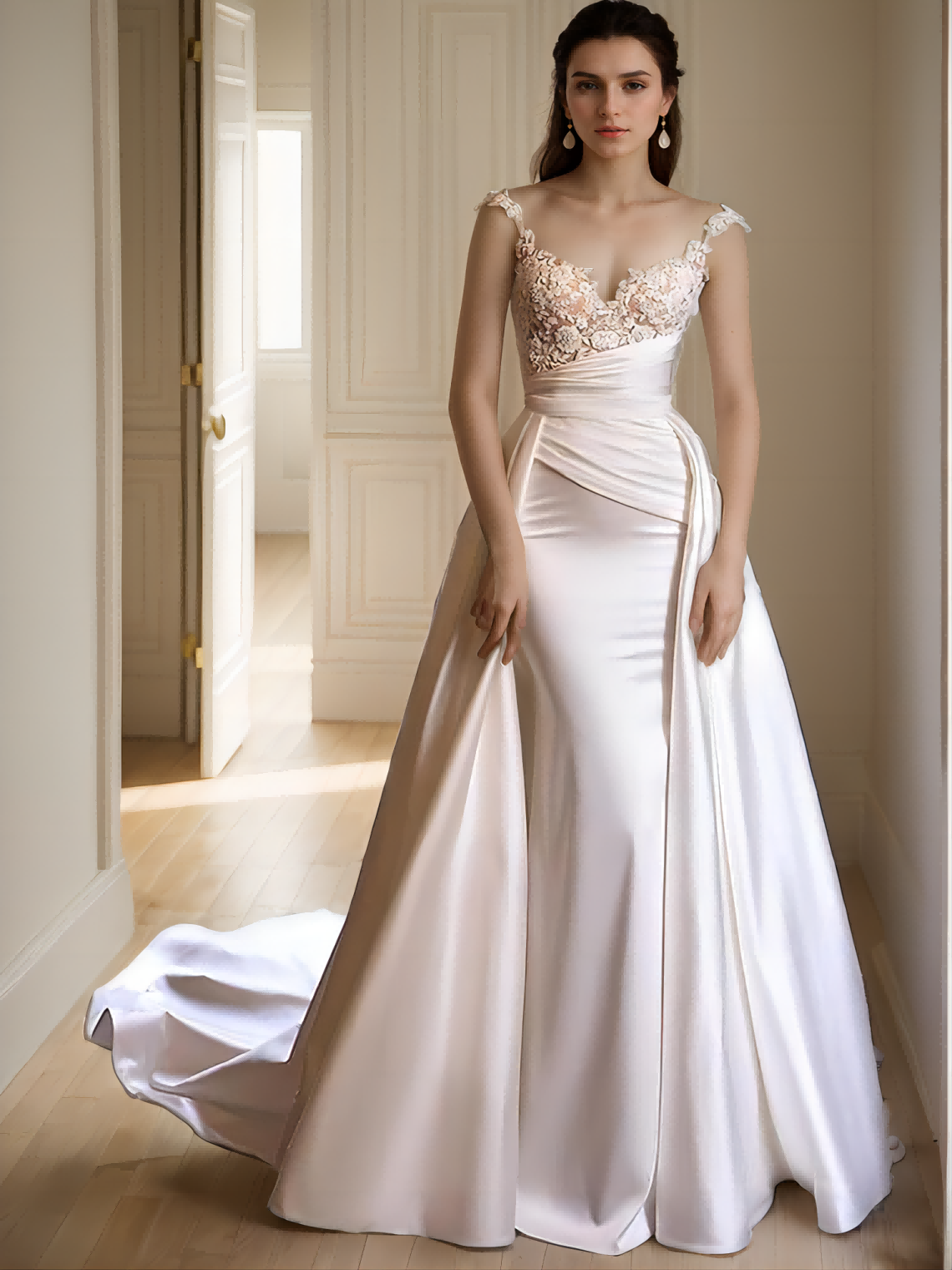 Wedding Dresses Ball Gown V Neck SleevelessSatin Bridal Gowns