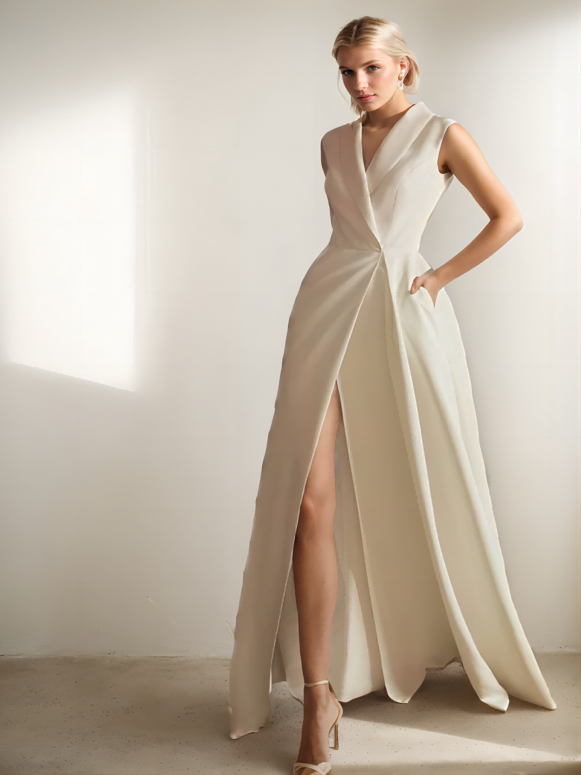 Wedding Dresses A-Line V Neck Sleeveless Floor Length