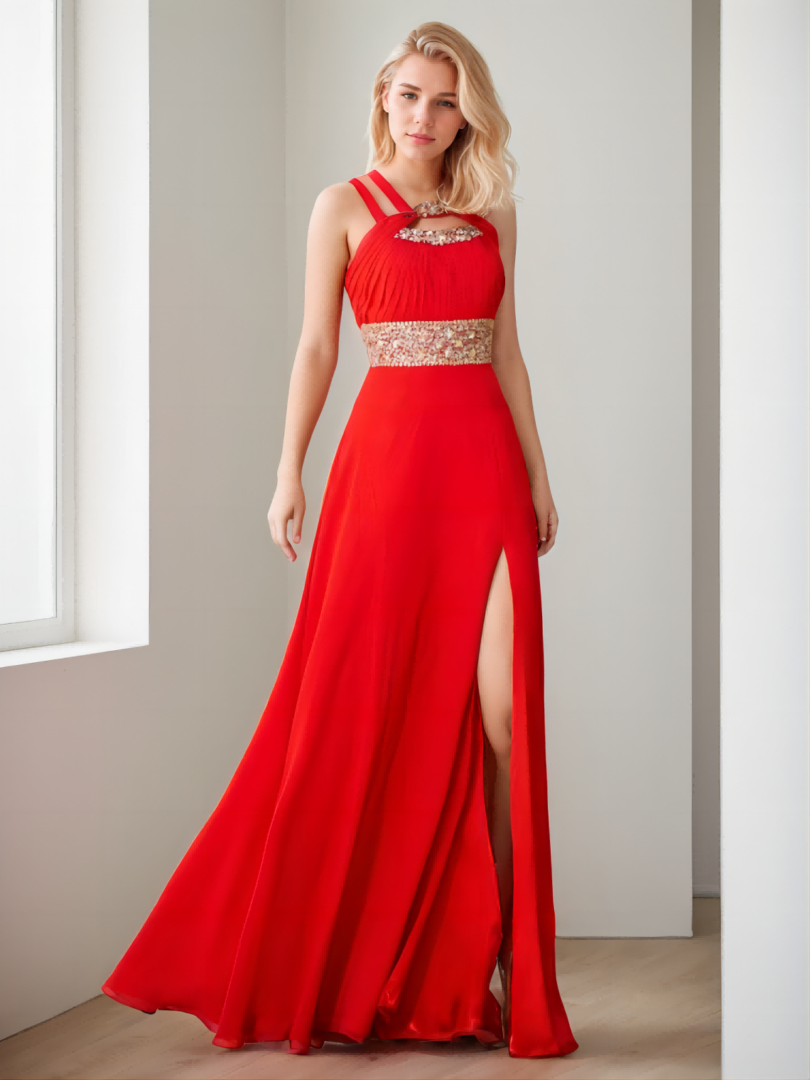 A-line/Princess Scoop Beading Sleeveless Floor-length Chiffon Dresses