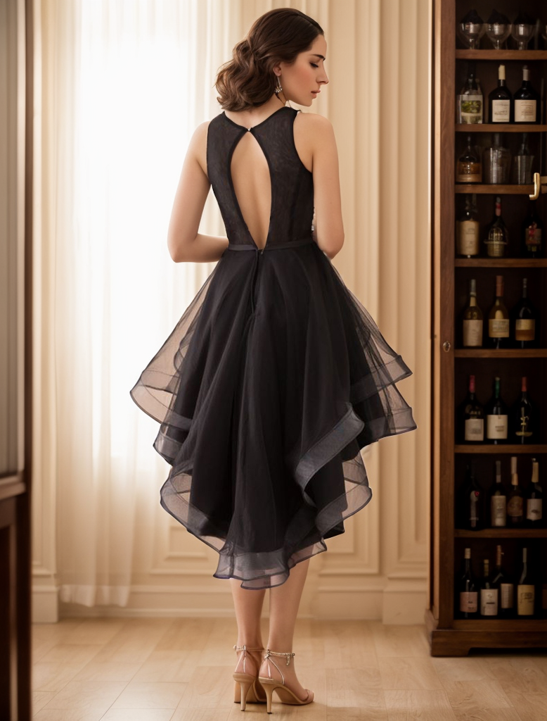 A-Line/Princess Sleeveless Scoop Tea-Length Cocktail Homecoming Party Dress