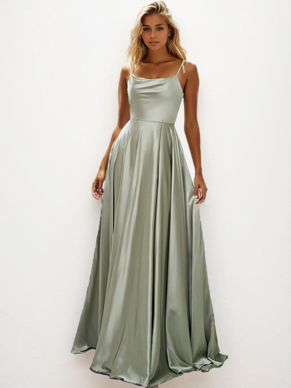 Dress A-Line Sweep/Brush Train Spaghetti Straps Pure Color Evening Dress