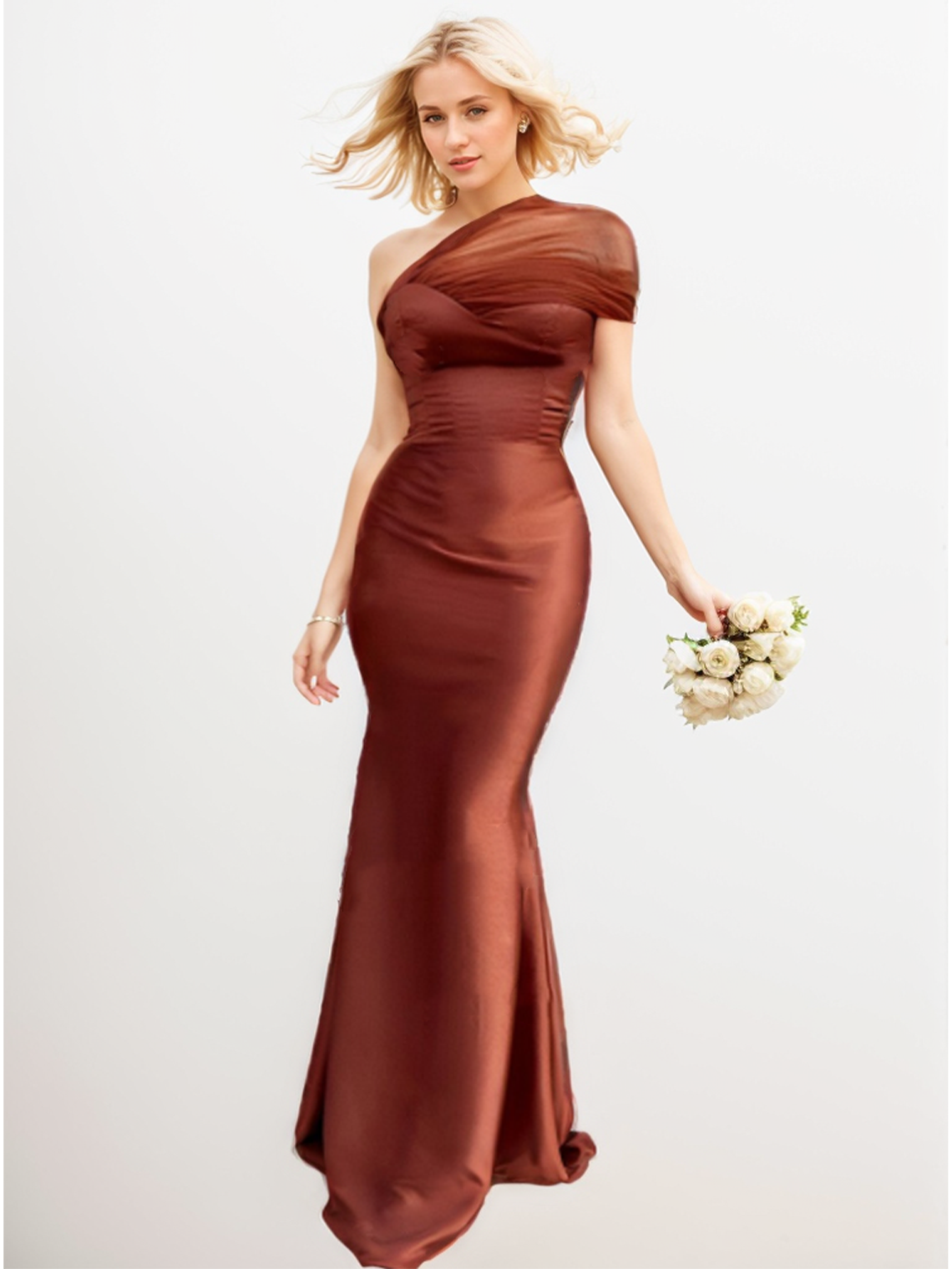 Trumpet/Mermaid One-Shoulder Sleeveless Satin/Tulle Bridesmaid Dresses