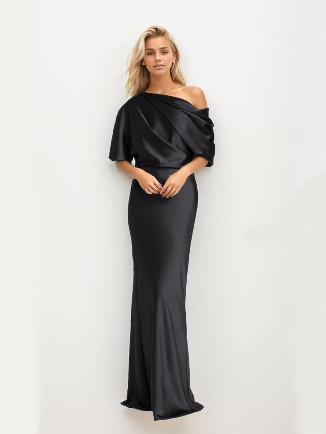 Sheath/Column 1/2 Sleeve One Shoulder Floor-Length Long Prom Evening Dresses