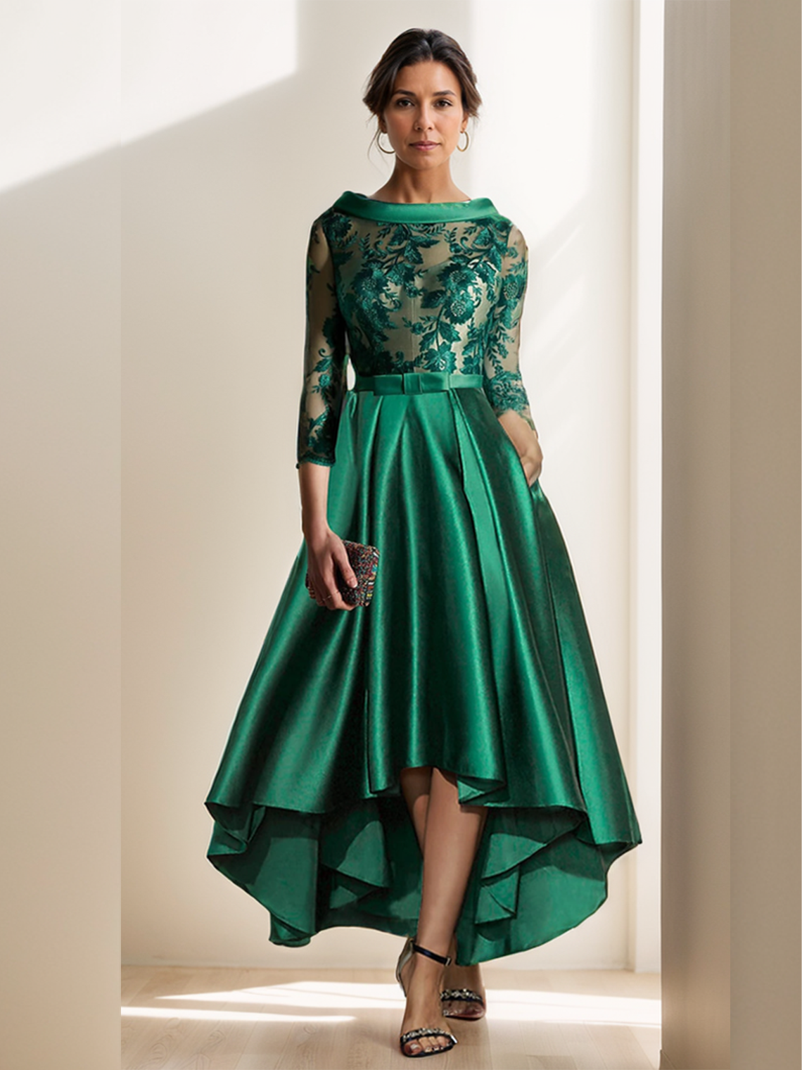 A-Line High Low Elegant Asymmetrical  Wedding Guest Dress