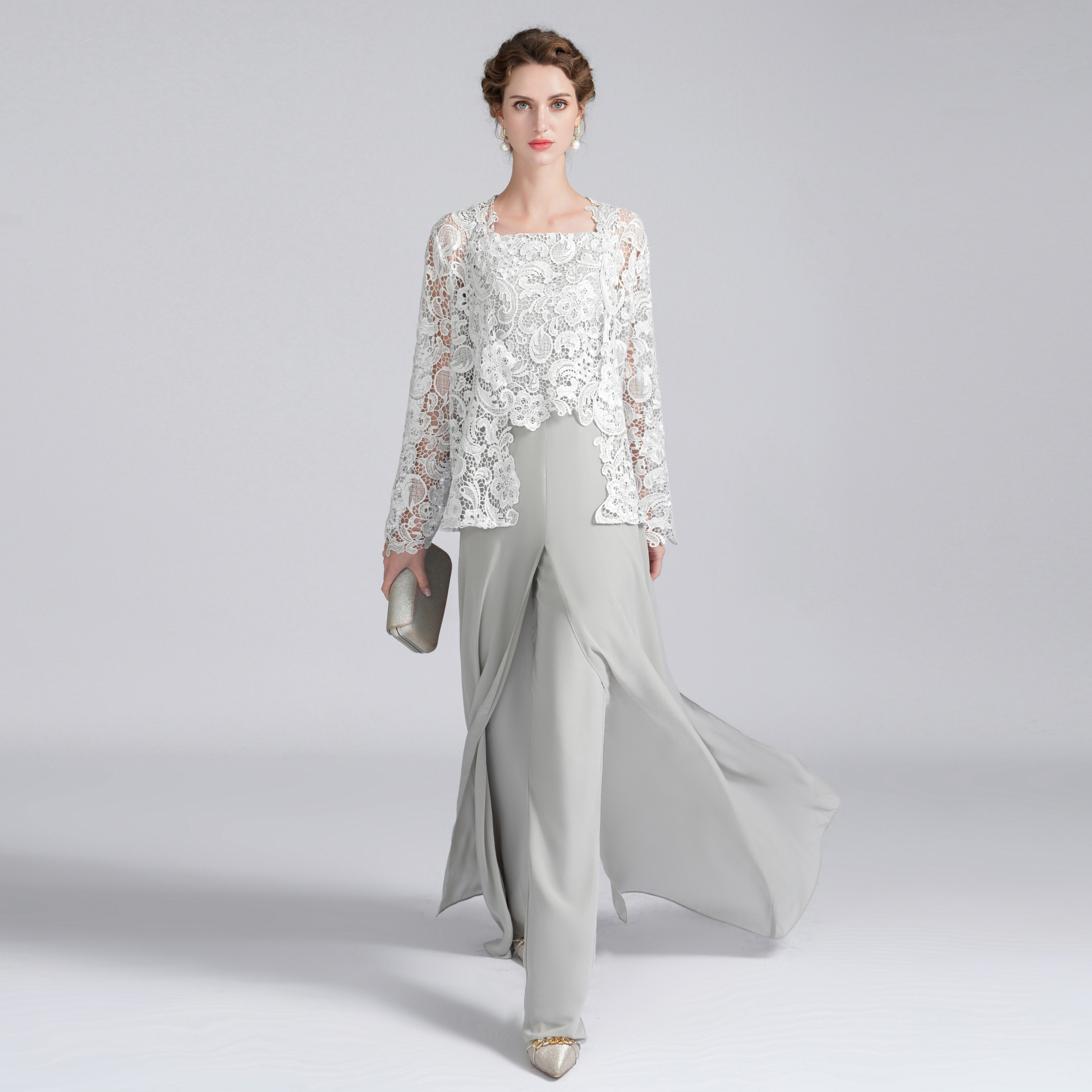 Jumpsuit Pantsuit 3 Piece Floor Length Mother of the Bride Dress 