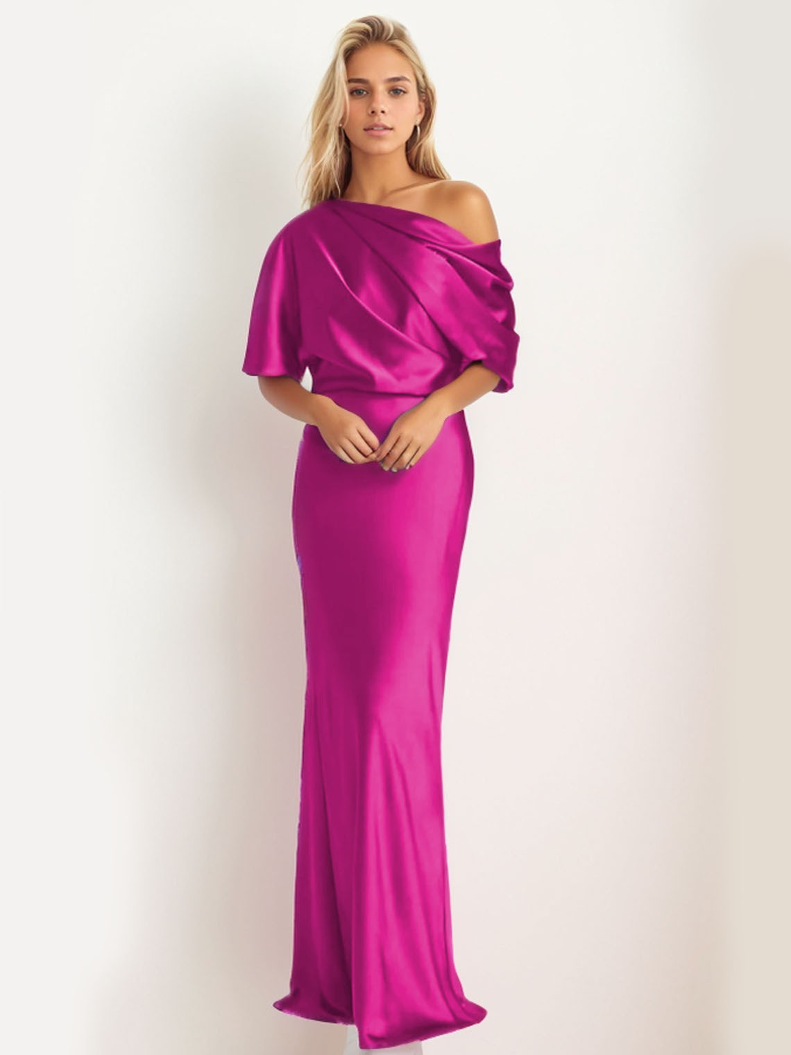 Sheath/Column 1/2 Sleeve One Shoulder Floor-Length Long Prom Evening Dresses