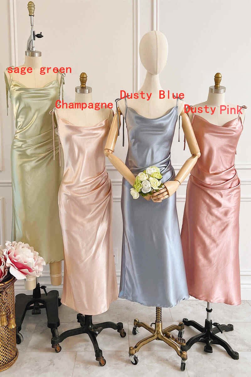 Sheath Champagne Long Bridesmaid Dresses With Tie Shoulder