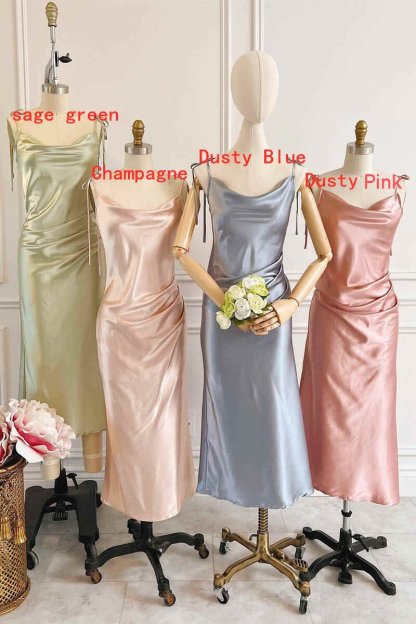 Sheath Champagne Long Bridesmaid Dresses With Tie Shoulder