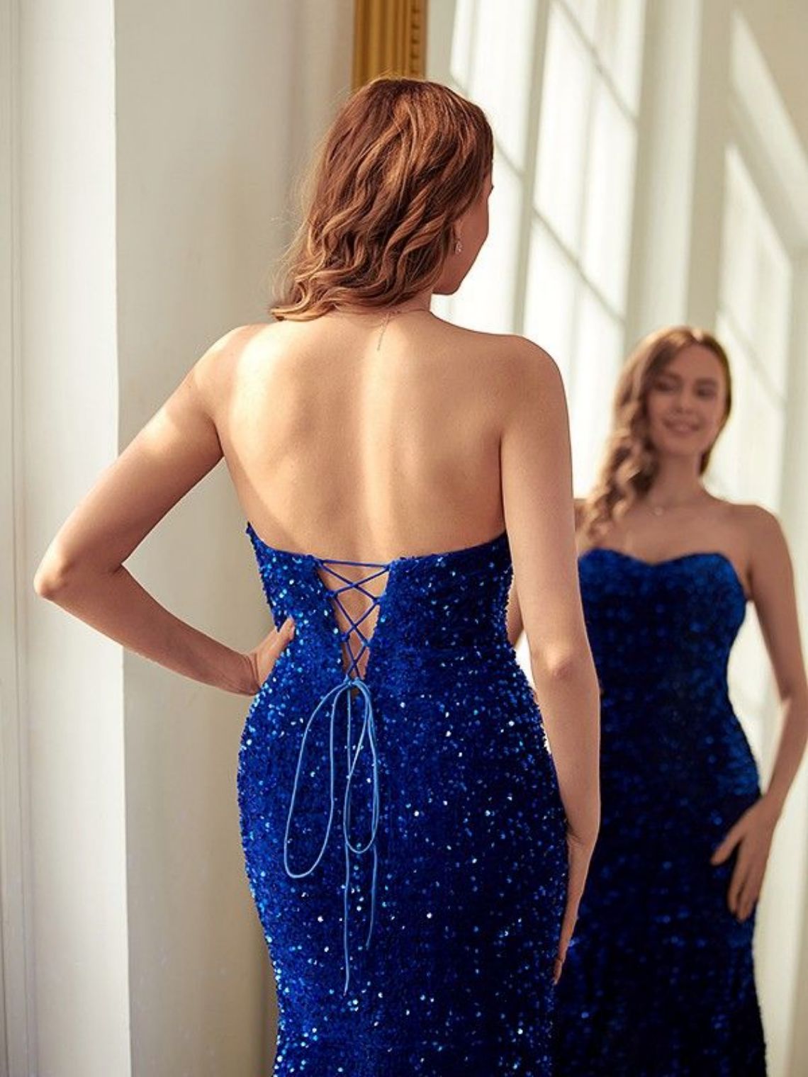 Sheath/Column Sequins Sweetheart Strapless Sweep/Brush Train Dresses