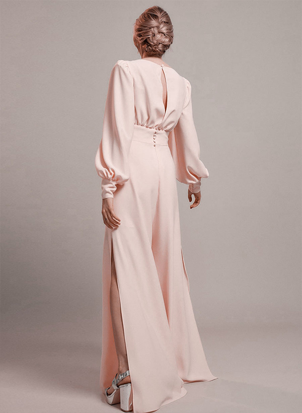 Jumpsuit/Pantsuit V-Neck Long Sleeves Stretch Chiffon Floor-Length Evening Dresses, supplier image 2