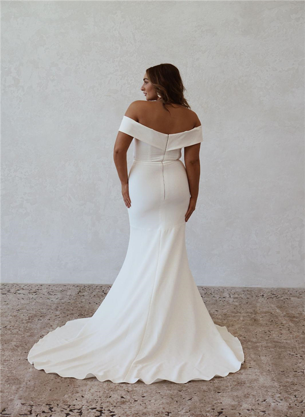 Trumpet/Mermaid Off-The-Shoulder Sleeveless Satin Sweep Train Wedding Dresses, product image 7