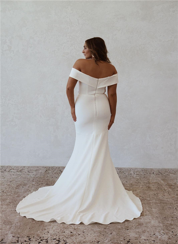 Trumpet/Mermaid Off-The-Shoulder Sleeveless Satin Sweep Train Wedding Dresses, product image 7