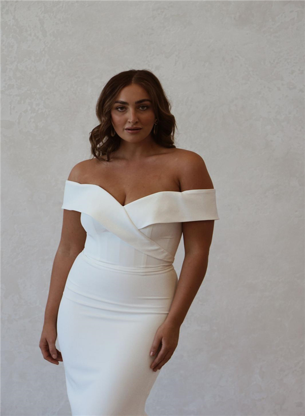 Trumpet/Mermaid Off-The-Shoulder Sleeveless Satin Sweep Train Wedding Dresses, product image 8