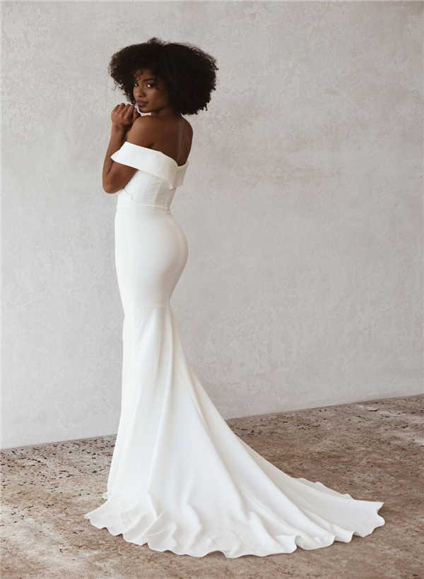 Trumpet/Mermaid Off-The-Shoulder Sleeveless Satin Sweep Train Wedding Dresses, product image 18