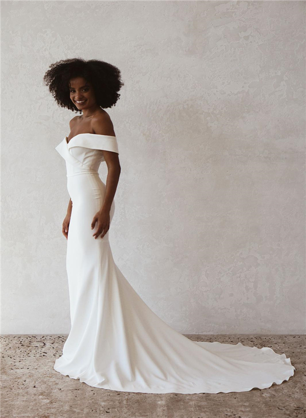 Trumpet/Mermaid Off-The-Shoulder Sleeveless Satin Sweep Train Wedding Dresses, product image 13