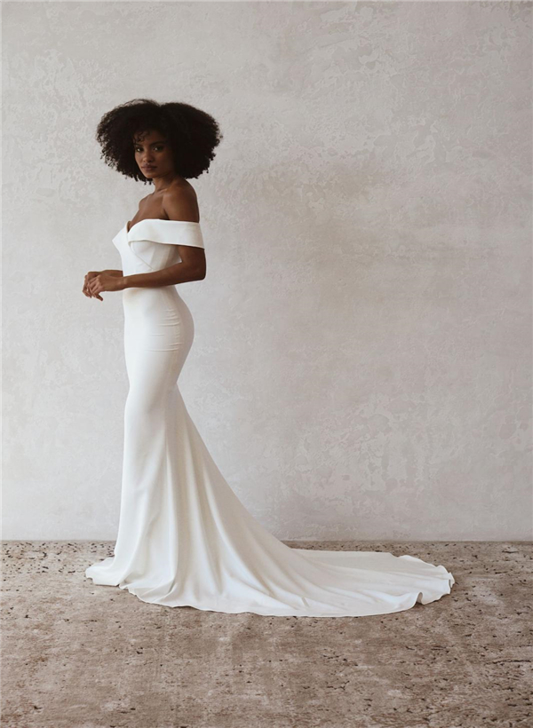 Trumpet/Mermaid Off-The-Shoulder Sleeveless Satin Sweep Train Wedding Dresses, product image 17