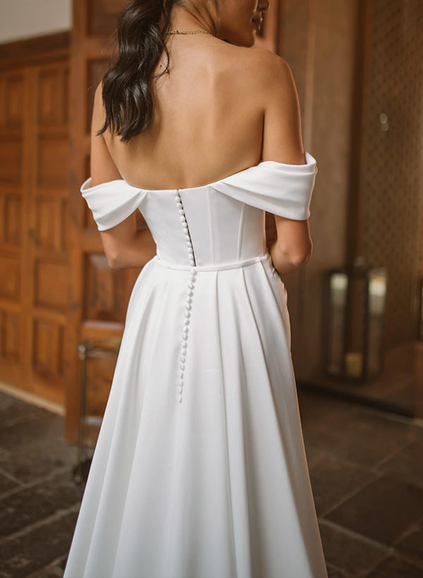 Cowl Neck Sweep Train Satin Panel Wedding Dresses With Split Front, image 4