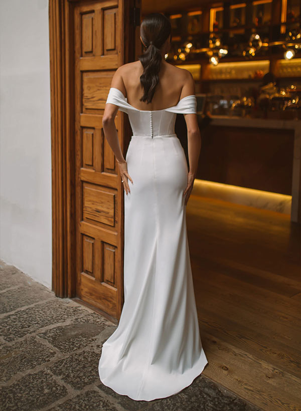 Cowl Neck Sweep Train Satin Panel Wedding Dresses With Split Front, image 6