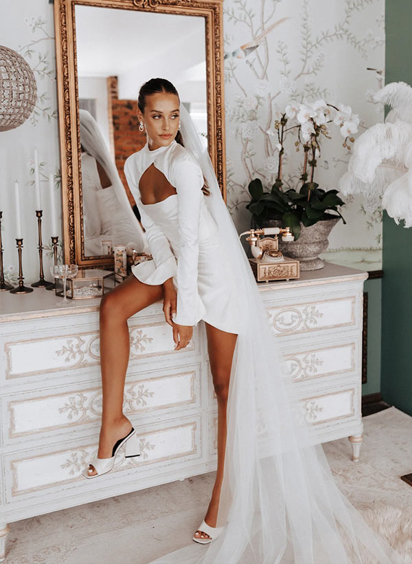 Fashion Little White Long Sleeves Wedding Dresses