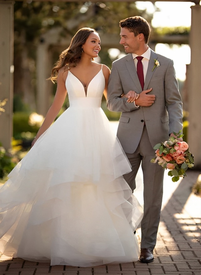 Classic Ball Gown Wedding Dresses With Tulle Cascading Ruffles, image 2