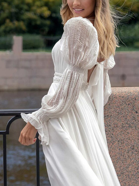 A-Line Square Neckline Long Sleeves Wedding Dresses, image 5