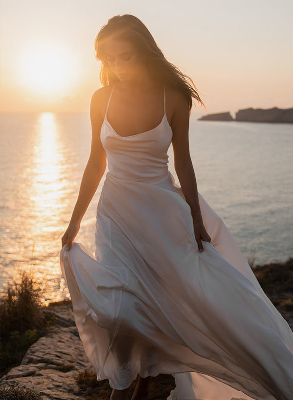 Modern A Line Tied Back Silk Like Satin Wedding Dresses, product image 3