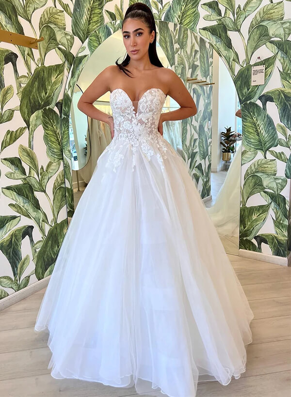 Ball-Gown Sweetheart Sleeveless Lace/Tulle Elegant Wedding Dresses With Appliques Lace in White, US2