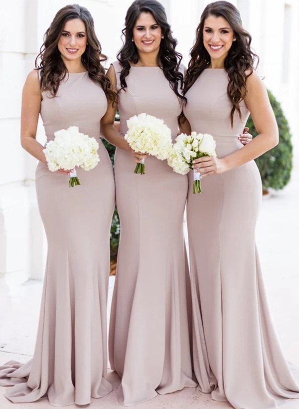 Sheath/Column Square Neckline Sleeveless Elegant Satin Bridesmaid Dresses in As Picture, US2