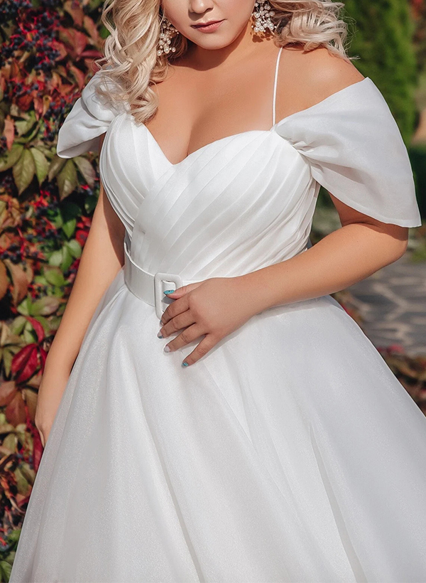 Modern Plus Size A-Line Organza Wedding Dresses With Split Front/Sash, product image 3