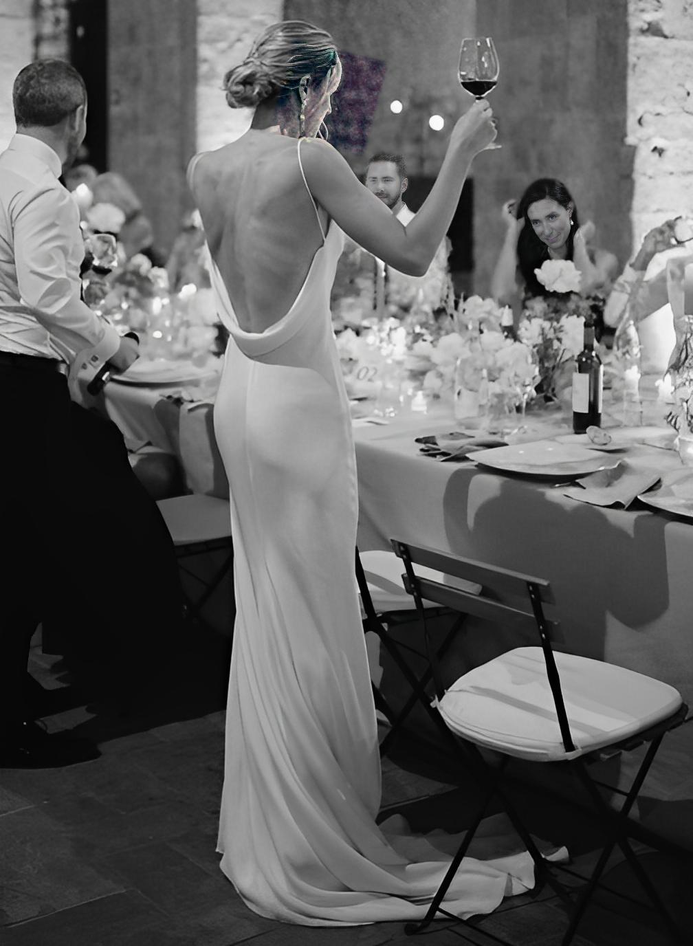 Boho Open Back Spaghetti Straps Slit Wedding Dresses With Silk Like Satin in Ivory, US2
