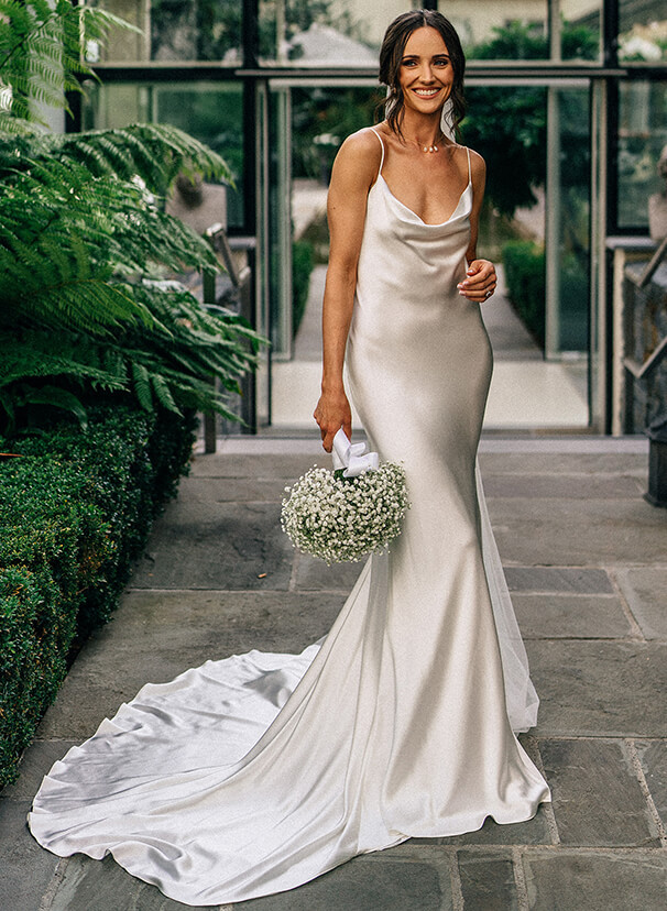 Boho Open Back Spaghetti Straps Slit Wedding Dresses With Silk Like Satin, image 4