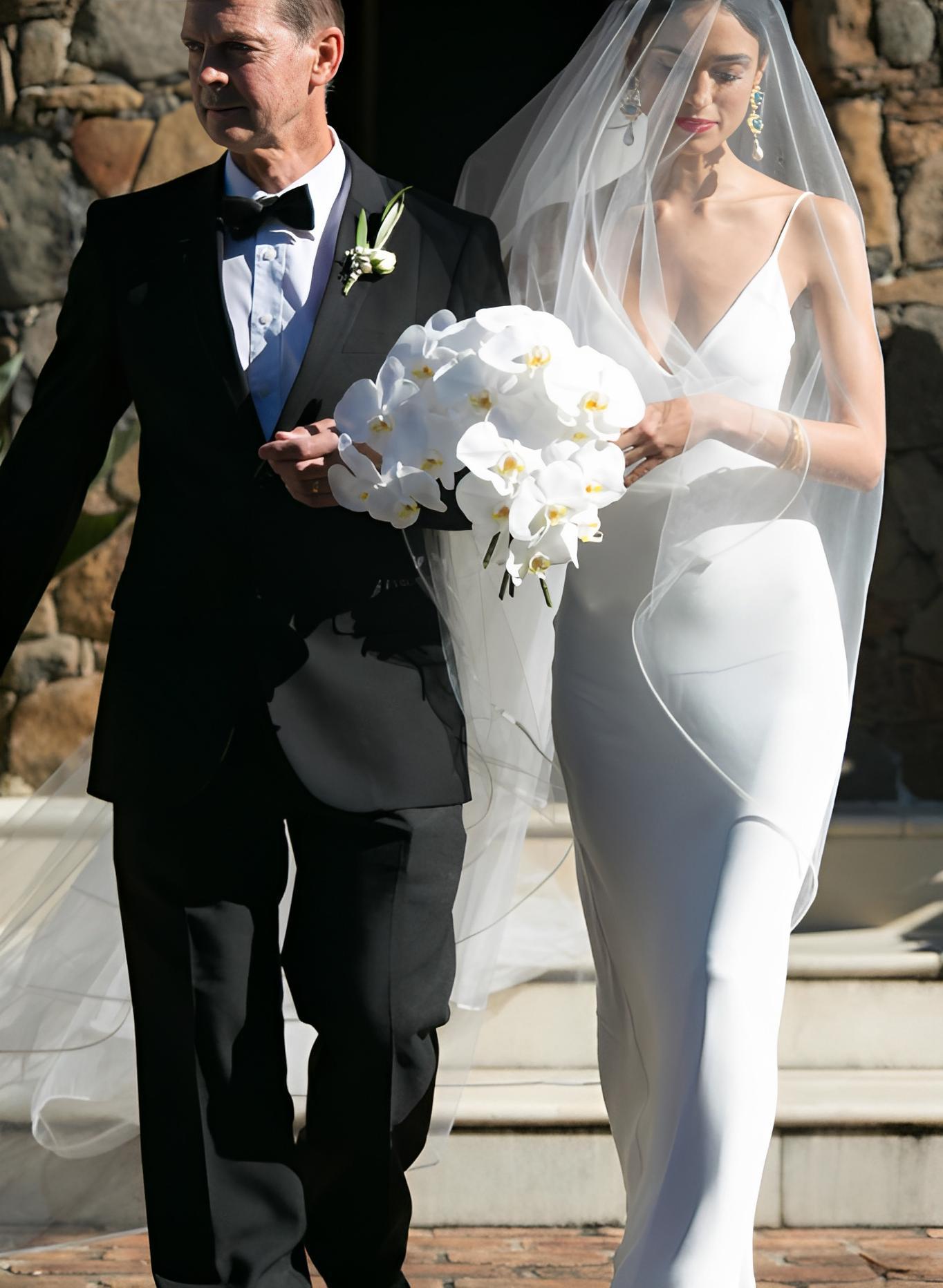 Sexy V-Neck Spaghetti Straps Silk Like Satin Wedding Dresses With Sweep Train, product image 3