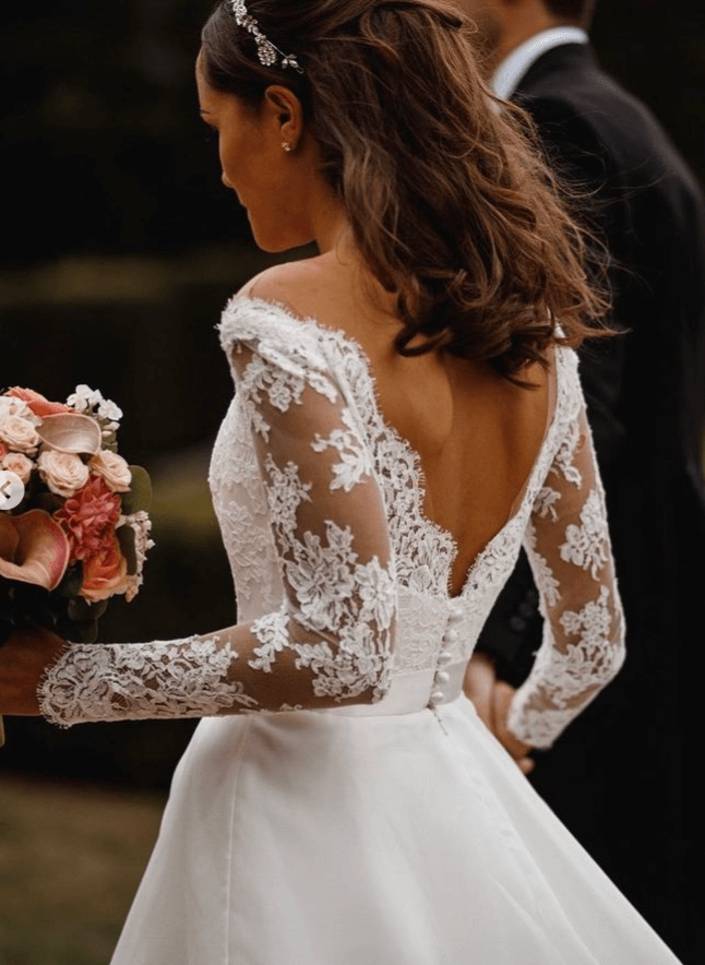 Boho Lace Long Sleeves Princess Wedding Dresses, product image 6